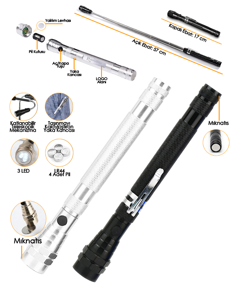 Promosyon  Teleskopik Mıknatıslı Fener 